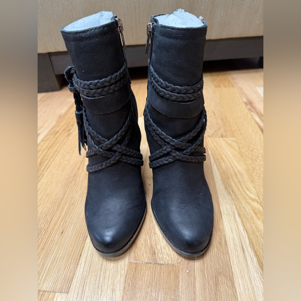 Vince Camuto Cyndia Ankle Heel Zip Boot with braided cord detail